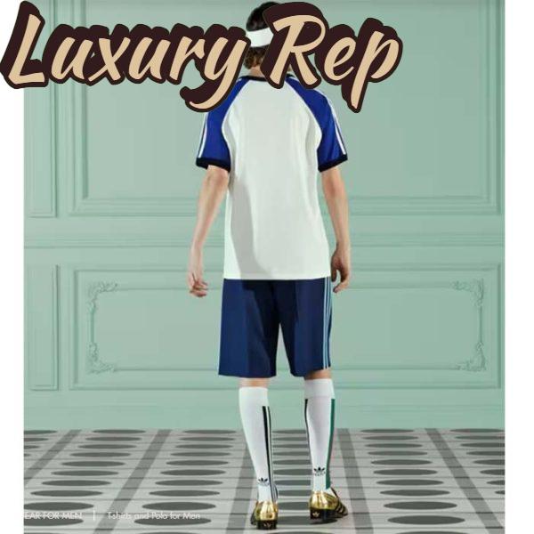 Replica Gucci Men GG Adidas x Gucci Cotton Jersey T-Shirt Ivory Blue Trefoil Print Raglan Sleeves Crewneck 14