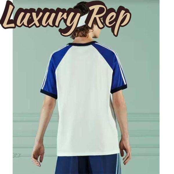 Replica Gucci Men GG Adidas x Gucci Cotton Jersey T-Shirt Ivory Blue Trefoil Print Raglan Sleeves Crewneck 15