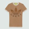 Replica Gucci Men GG Adidas x Gucci Cotton Jersey T-Shirt Ivory Blue Trefoil Print Raglan Sleeves Crewneck 16