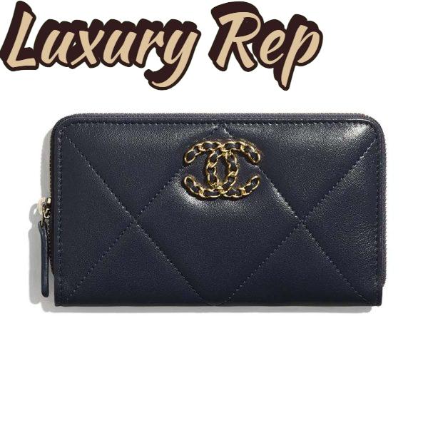 Replica Chanel Women Chanel 19 Zipped Wallet in Lambskin Leather-Navy 2