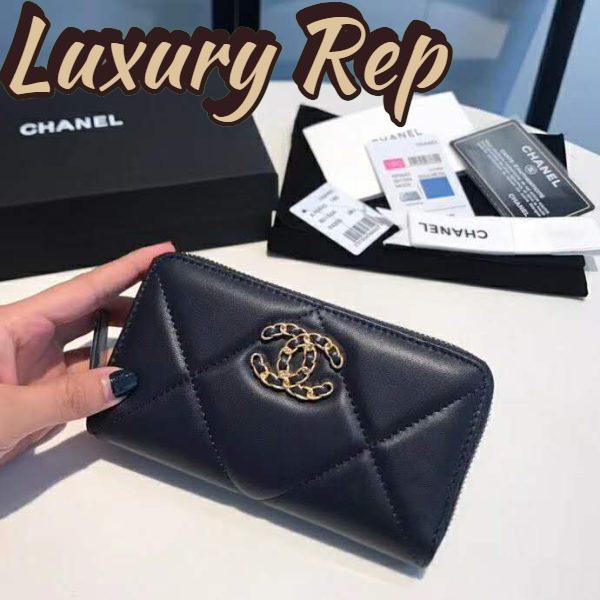 Replica Chanel Women Chanel 19 Zipped Wallet in Lambskin Leather-Navy 3