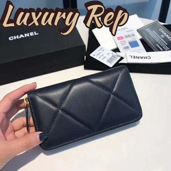 Replica Chanel Women Chanel 19 Zipped Wallet in Lambskin Leather-Navy 4