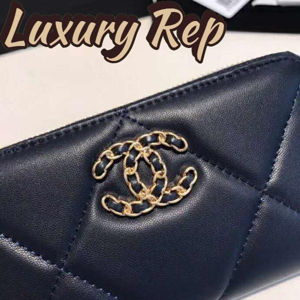 Replica Chanel Women Chanel 19 Zipped Wallet in Lambskin Leather-Navy 6