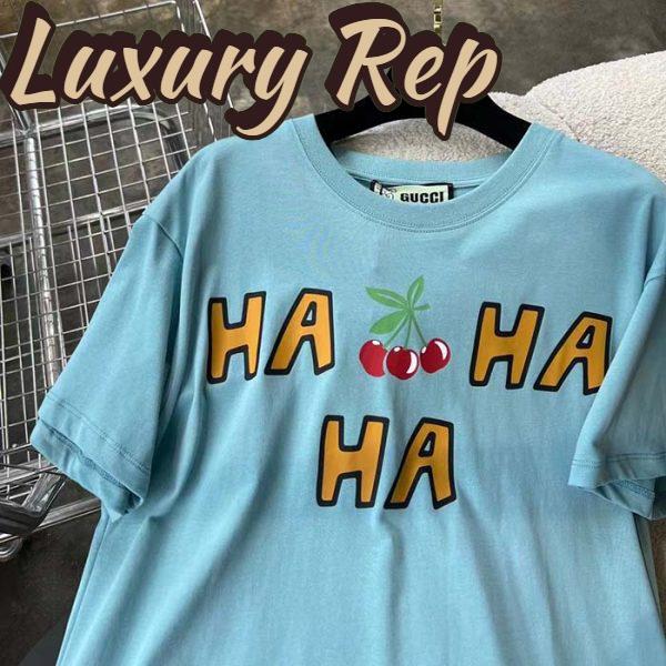 Replica Gucci Men GG HA HA HA Cherry T-Shirt Light Blue Medium Cotton Jersey Crewneck 7