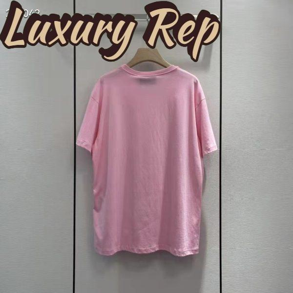 Replica Gucci Men GG Interlocking G Heart T-Shirt Pink Cotton Jersey Crewneck Oversize Fit 4