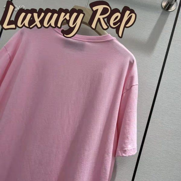Replica Gucci Men GG Interlocking G Heart T-Shirt Pink Cotton Jersey Crewneck Oversize Fit 5