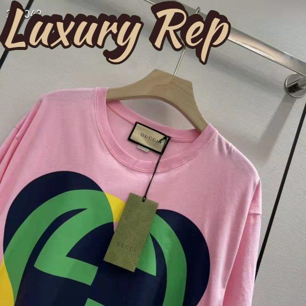 Replica Gucci Men GG Interlocking G Heart T-Shirt Pink Cotton Jersey Crewneck Oversize Fit 6