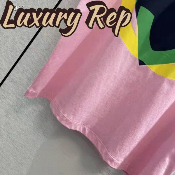Replica Gucci Men GG Interlocking G Heart T-Shirt Pink Cotton Jersey Crewneck Oversize Fit 7