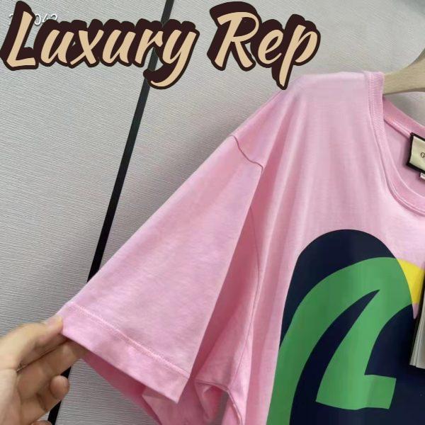 Replica Gucci Men GG Interlocking G Heart T-Shirt Pink Cotton Jersey Crewneck Oversize Fit 8