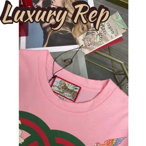 Replica Gucci Men GG Tiger Interlocking G T-Shirt Pink Cotton Jersey Flower Crewneck Oversize Fit 8
