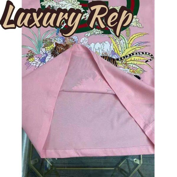 Replica Gucci Men GG Tiger Interlocking G T-Shirt Pink Cotton Jersey Flower Crewneck Oversize Fit 9