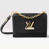 Replica Louis Vuitton LV Women Twist MM Handbag Black Epi Grained Cowhide