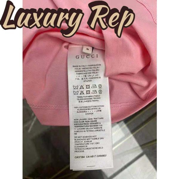 Replica Gucci Men GG Tiger Interlocking G T-Shirt Pink Cotton Jersey Flower Crewneck Oversize Fit 11