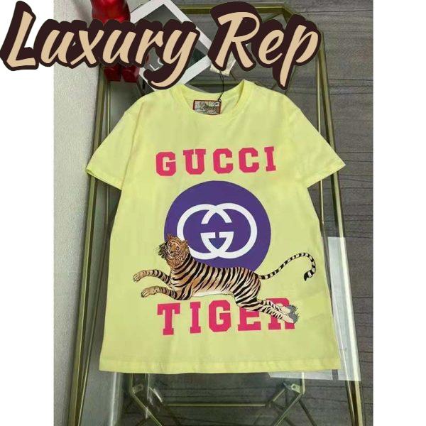Replica Gucci Men GG Tiger Interlocking G T-Shirt Yellow Cotton Jersey Flower Crewneck Oversize Fit 3