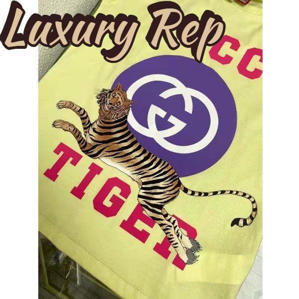 Replica Gucci Men GG Tiger Interlocking G T-Shirt Yellow Cotton Jersey Flower Crewneck Oversize Fit 5