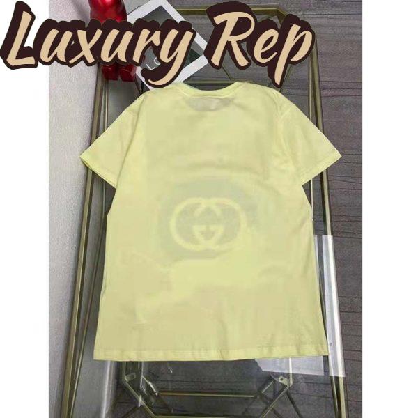 Replica Gucci Men GG Tiger Interlocking G T-Shirt Yellow Cotton Jersey Flower Crewneck Oversize Fit 6