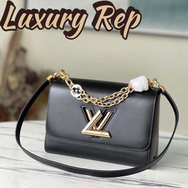Replica Louis Vuitton LV Women Twist MM Handbag Black Epi Grained Leather Monogram Flower 3