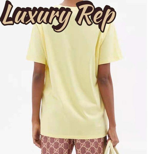 Replica Gucci Men GG Tiger Interlocking G T-Shirt Yellow Cotton Jersey Flower Crewneck Oversize Fit 13
