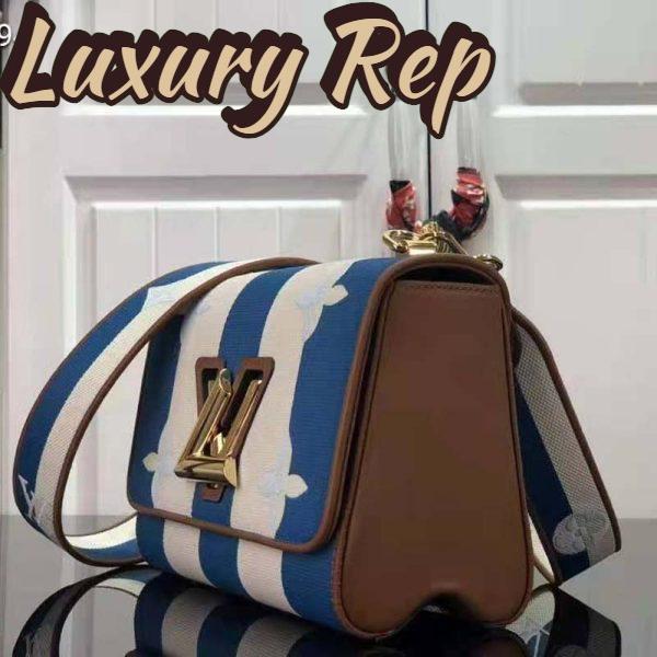 Replica Louis Vuitton LV Women Twist MM Handbag Blue Embroidered Canvas Calf Leather 3