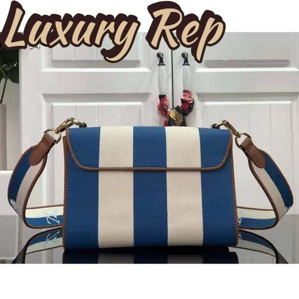 Replica Louis Vuitton LV Women Twist MM Handbag Blue Embroidered Canvas Calf Leather 4