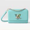 Replica Louis Vuitton LV Women Twist MM Handbag Blue Embroidered Canvas Calf Leather 11