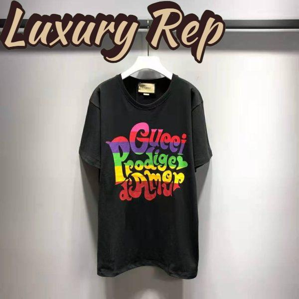 Replica Gucci Men Gucci Prodige D’Amour Print T-Shirt Cotton Crewneck Oversize Fit-Black 3