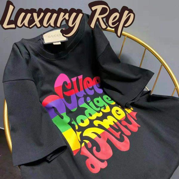 Replica Gucci Men Gucci Prodige D’Amour Print T-Shirt Cotton Crewneck Oversize Fit-Black 4