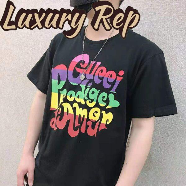 Replica Gucci Men Gucci Prodige D’Amour Print T-Shirt Cotton Crewneck Oversize Fit-Black 15