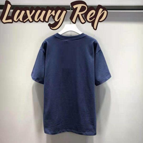 Replica Gucci Men Interlocking G Stripe Print T-Shirt Cotton Jersey Crewneck Oversize Fit-Navy 4