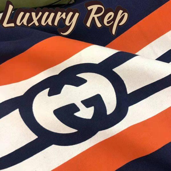 Replica Gucci Men Interlocking G Stripe Print T-Shirt Cotton Jersey Crewneck Oversize Fit-Navy 5