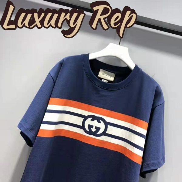 Replica Gucci Men Interlocking G Stripe Print T-Shirt Cotton Jersey Crewneck Oversize Fit-Navy 6