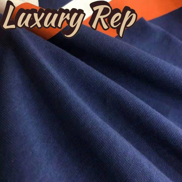 Replica Gucci Men Interlocking G Stripe Print T-Shirt Cotton Jersey Crewneck Oversize Fit-Navy 7