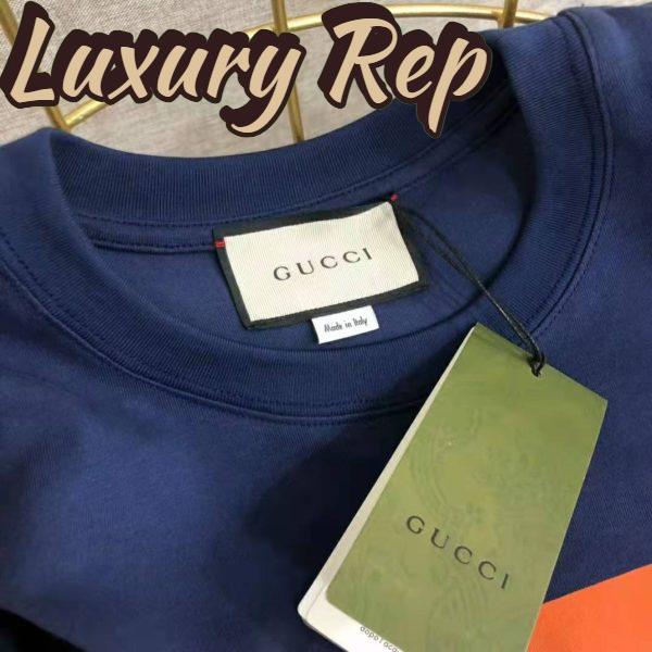 Replica Gucci Men Interlocking G Stripe Print T-Shirt Cotton Jersey Crewneck Oversize Fit-Navy 8