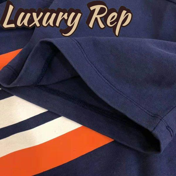 Replica Gucci Men Interlocking G Stripe Print T-Shirt Cotton Jersey Crewneck Oversize Fit-Navy 9