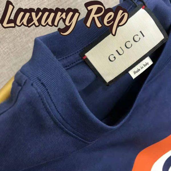 Replica Gucci Men Interlocking G Stripe Print T-Shirt Cotton Jersey Crewneck Oversize Fit-Navy 10