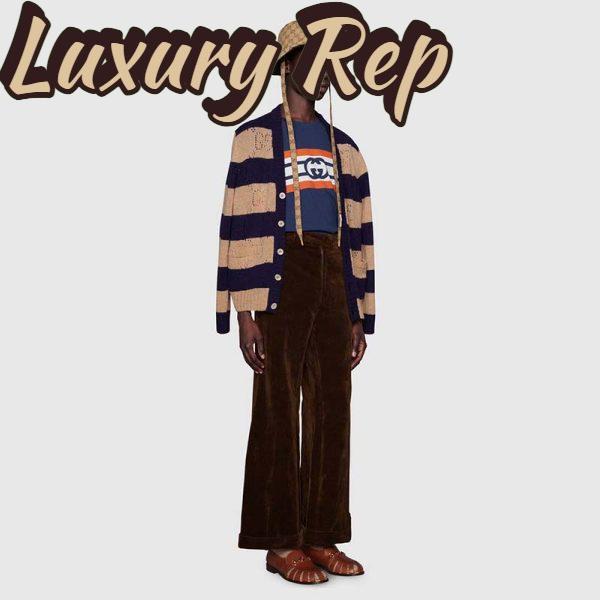 Replica Gucci Men Interlocking G Stripe Print T-Shirt Cotton Jersey Crewneck Oversize Fit-Navy 13