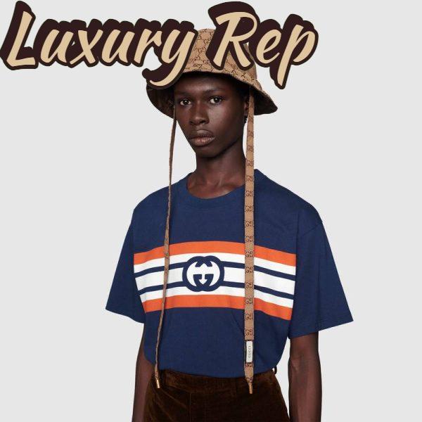 Replica Gucci Men Interlocking G Stripe Print T-Shirt Cotton Jersey Crewneck Oversize Fit-Navy 14