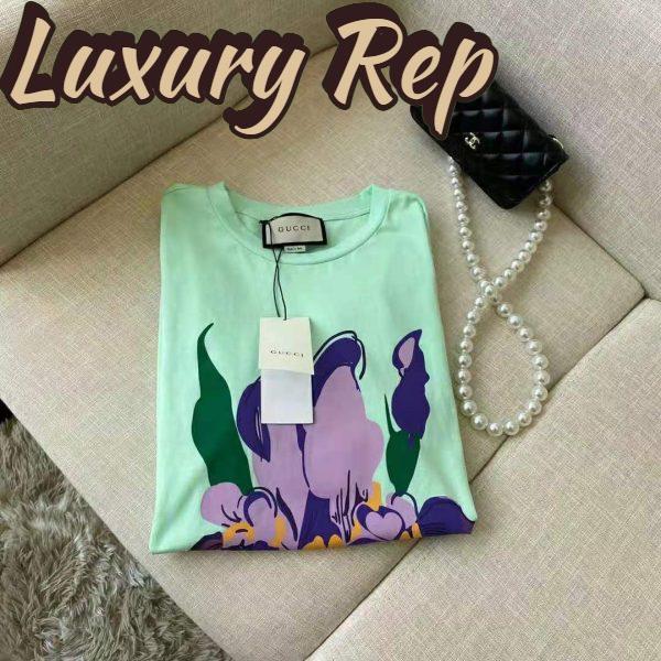 Replica Gucci Men Ken Scott Print Cotton T-Shirt Purple Flower Crewneck Oversize Fit-Lime 4