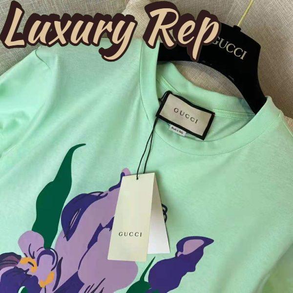 Replica Gucci Men Ken Scott Print Cotton T-Shirt Purple Flower Crewneck Oversize Fit-Lime 7