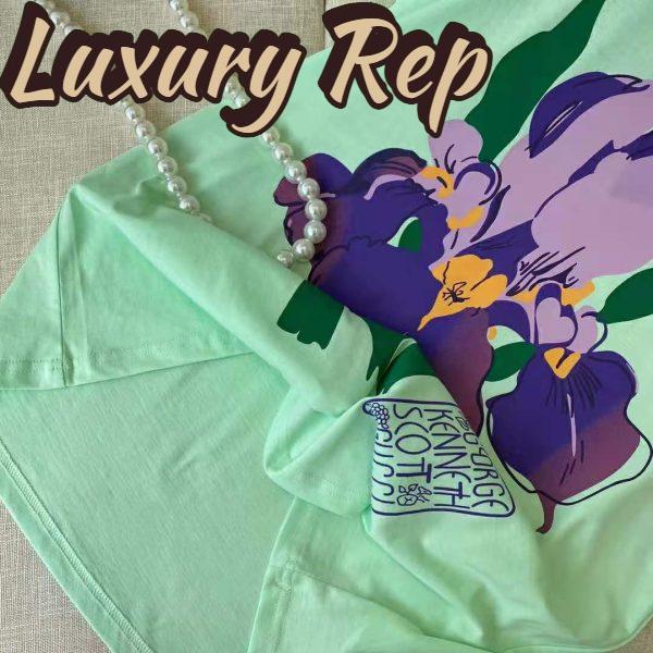 Replica Gucci Men Ken Scott Print Cotton T-Shirt Purple Flower Crewneck Oversize Fit-Lime 8