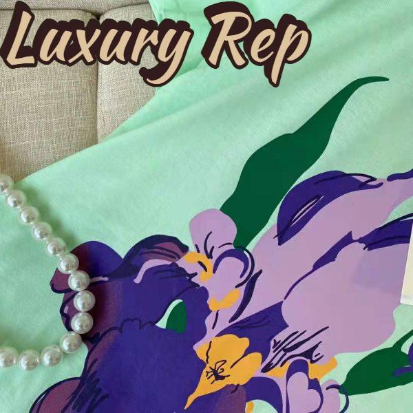 Replica Gucci Men Ken Scott Print Cotton T-Shirt Purple Flower Crewneck Oversize Fit-Lime 10
