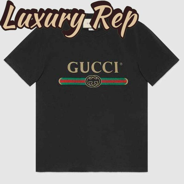 Replica Gucci Men Oversize Washed T-Shirt with Gucci Logo Black Washed Cotton Jersey 2