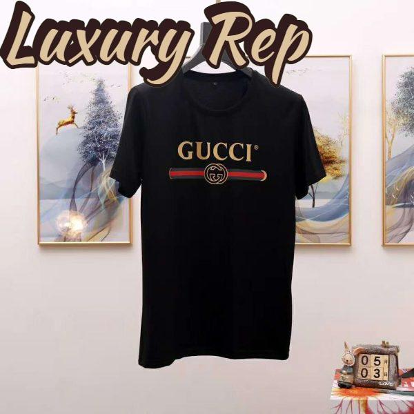 Replica Gucci Men Oversize Washed T-Shirt with Gucci Logo Black Washed Cotton Jersey 5
