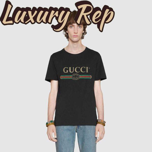 Replica Gucci Men Oversize Washed T-Shirt with Gucci Logo Black Washed Cotton Jersey 11