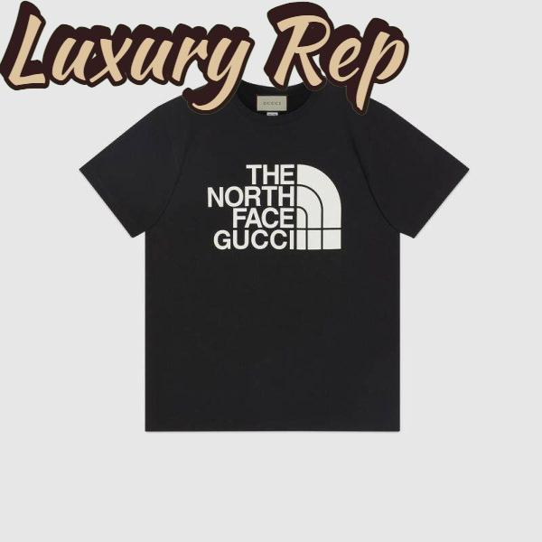 Replica Gucci Men The North Face x Gucci Cotton T-Shirt Black Jersey Crewneck Oversize Fit
