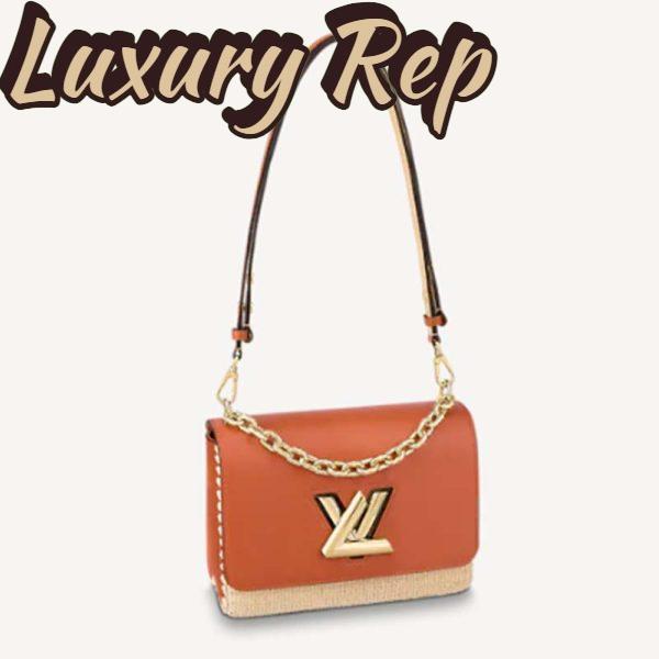 Replica Louis Vuitton LV Women Twist MM Handbag Orange Raffia Smooth Cowhide Leather 2