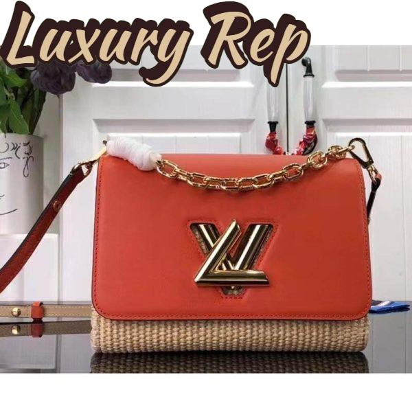 Replica Louis Vuitton LV Women Twist MM Handbag Orange Raffia Smooth Cowhide Leather 3