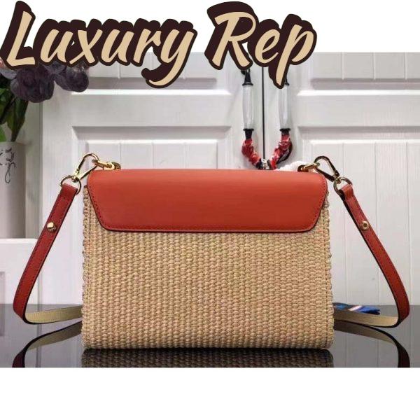 Replica Louis Vuitton LV Women Twist MM Handbag Orange Raffia Smooth Cowhide Leather 4