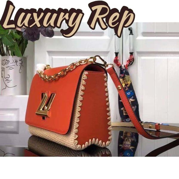 Replica Louis Vuitton LV Women Twist MM Handbag Orange Raffia Smooth Cowhide Leather 6