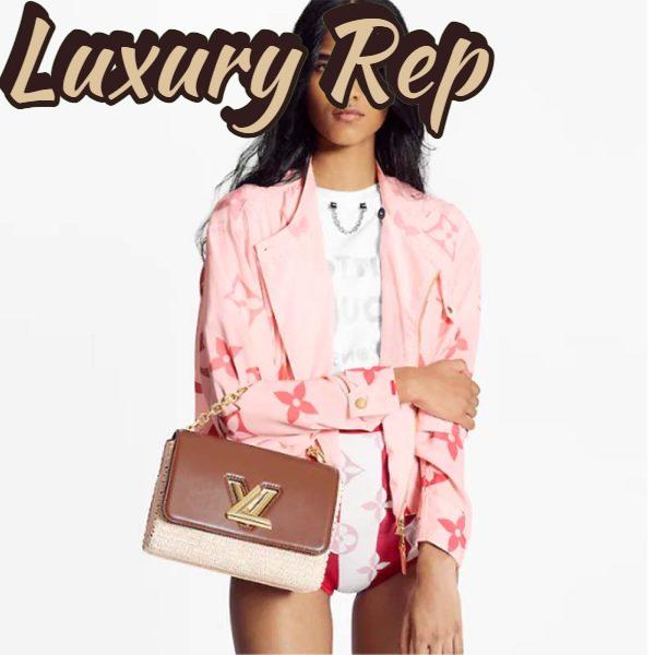 Replica Louis Vuitton LV Women Twist MM Handbag Orange Raffia Smooth Cowhide Leather 12